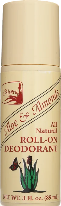 Alvera Aloe & Almonds roll-on deodorant bottle, 3 fl oz